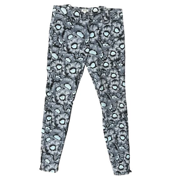 Kenzo Gray Black Blue Iridescent Floral Zip Ankle Stretch Skinny Jeans Sz 38 / 8 - Picture 1 of 12
